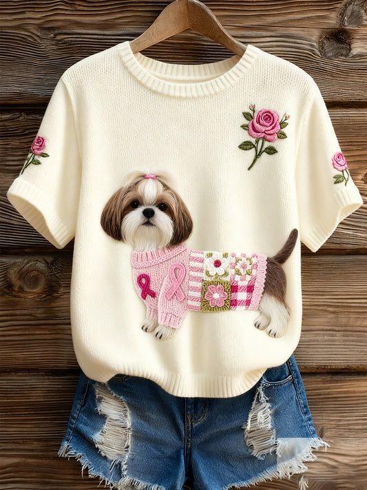 Women's Artistic Animal Print Comfortable Knit Short Sleeve Top