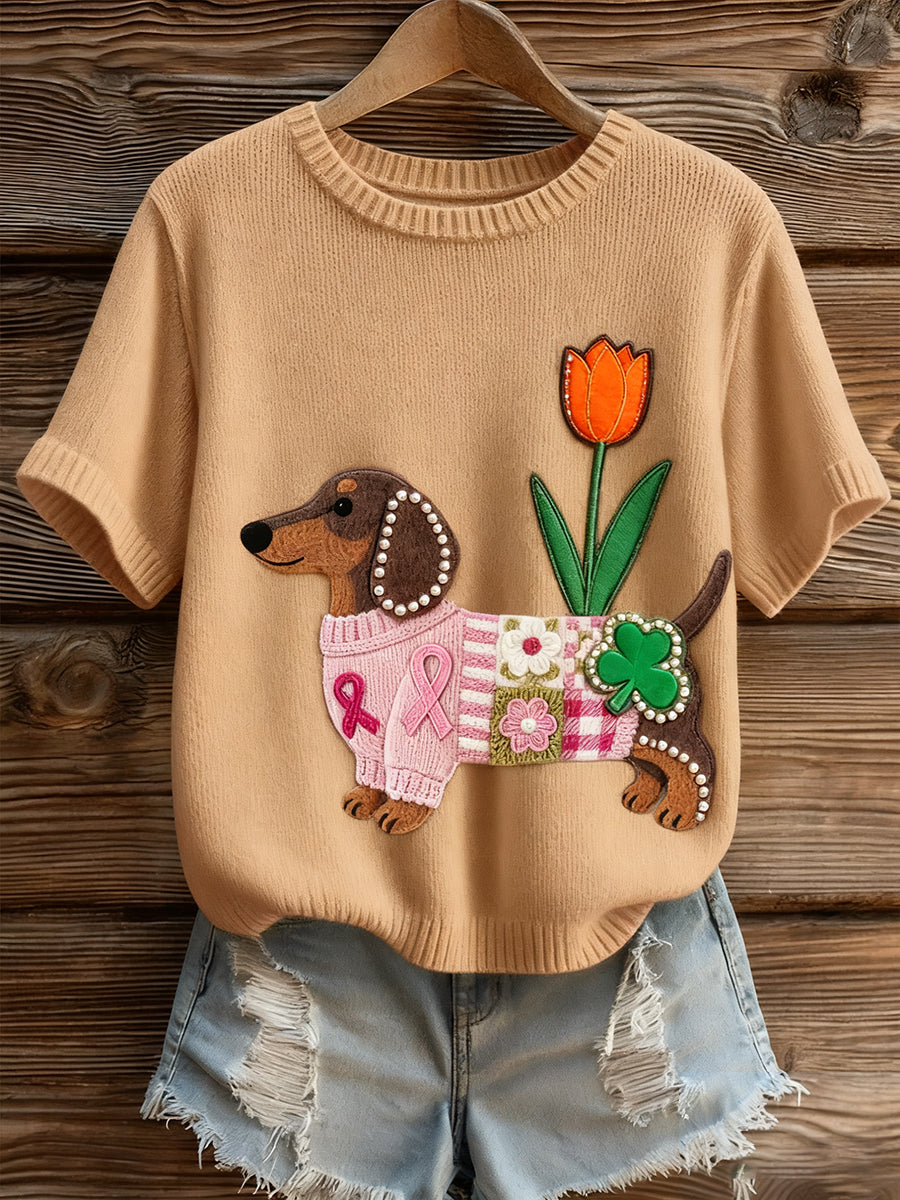 Women's Artistic Animal Print Comfortable Knit Short Sleeve Top
