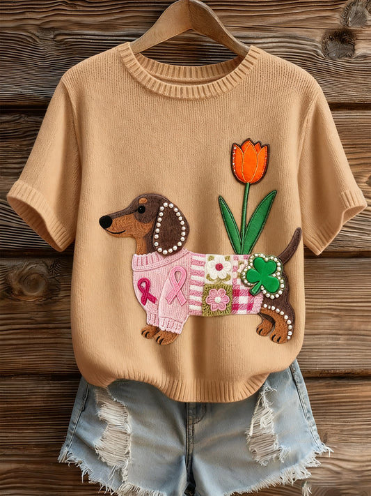 Women's Artistic Animal Print Comfortable Knit Short Sleeve Top