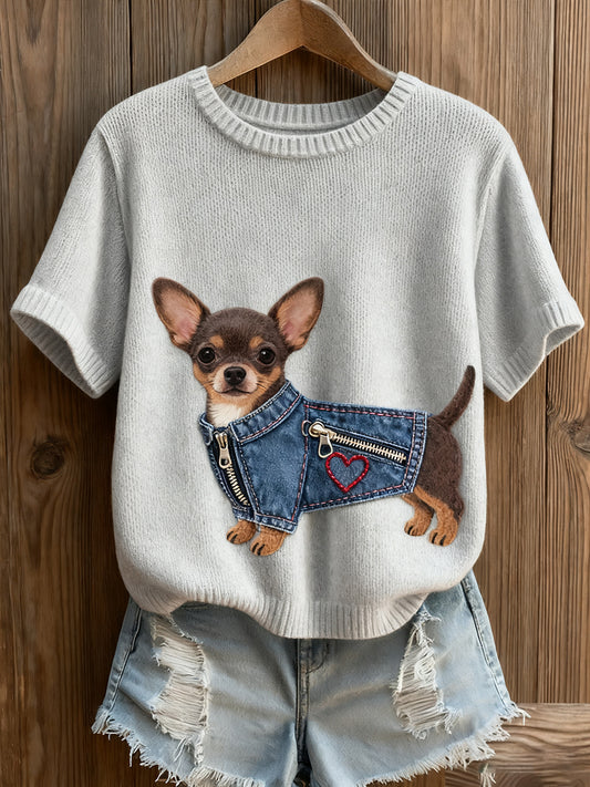 Women's Artistic Animal Print Comfortable Knit Short Sleeve Top