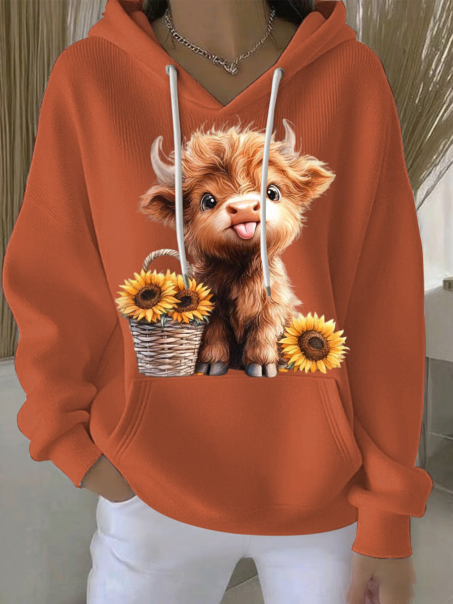 Women's Animal Highland Cow Print Casual Hoodie