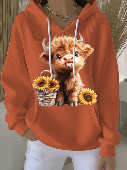 Women's Animal Highland Cow Print Casual Hoodie