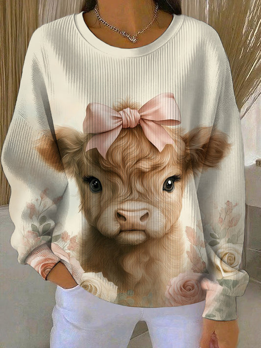 Women's Animal Highland Cow Print Casual Sweatshirt