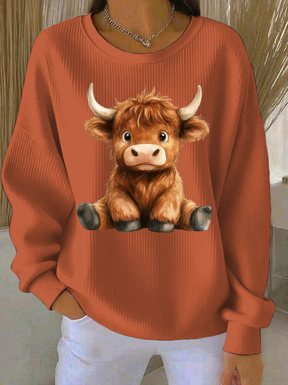 Women's Animal Highland Cow Print Casual Sweatshirt