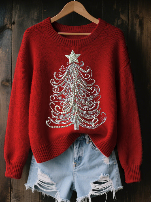Women's Jewelry Art Christmas Tree Pattern Cozy Knit Sweater