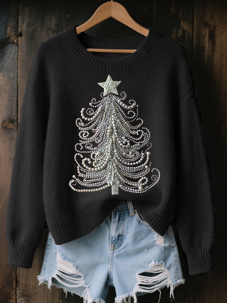Women's Jewelry Art Christmas Tree Pattern Cozy Knit Sweater
