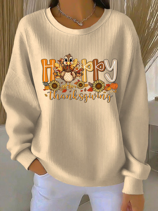 Women's Thanksgiving Turkey HAPPY Casual Crew Neck Pullover
