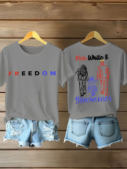 Women's Red White And Blueberries  Printed  Iron On Short Sleeve T-Shirt