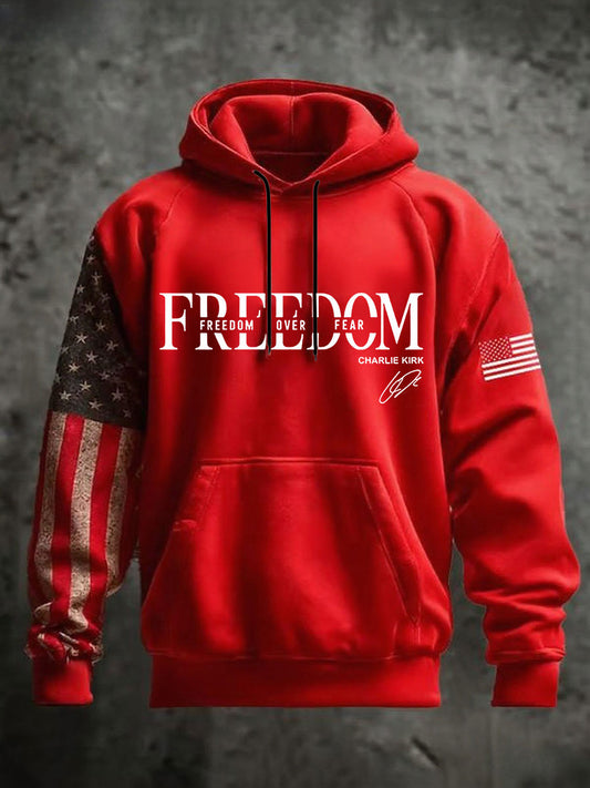 Men's Freedom Charlie Kirk Oversized Drop-Shoulder Hoodie With Pockets