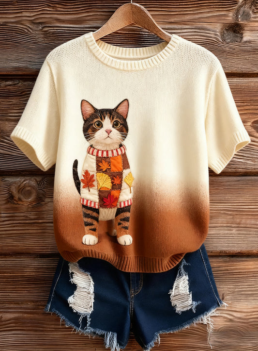 Women's Artistic Animal Print Comfortable Knit Short Sleeve Top