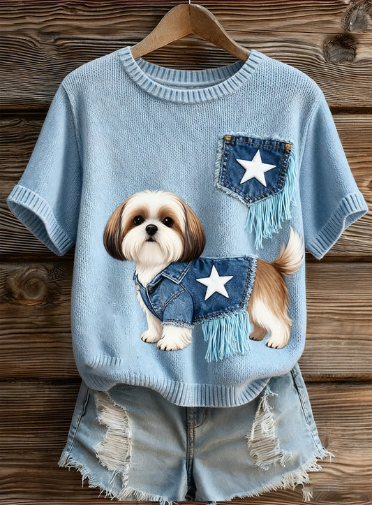 Women's Artistic Animal Print Comfortable Knit Short Sleeve Top