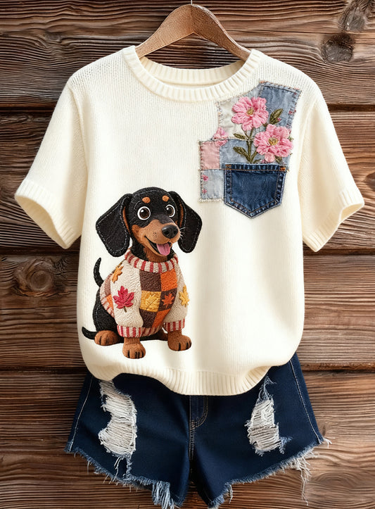 Women's Artistic Animal Print Comfortable Knit Short Sleeve Top
