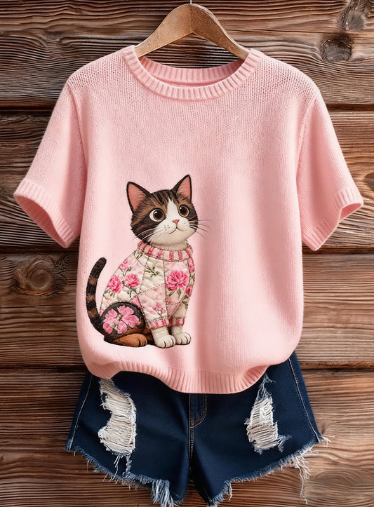 Women's Artistic Animal Print Comfortable Knit Short Sleeve Top