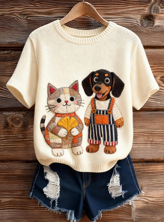 Women's Artistic Animal Print Comfortable Knit Short Sleeve Top
