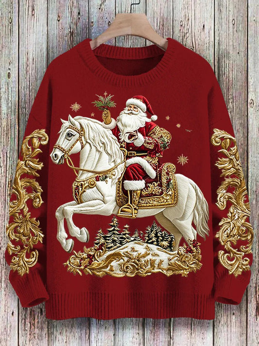 Women's Christmas Santa Claus Print Art Casual Knitted Sweater