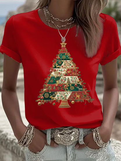 Women's Christmas Tree Print Casual T-shirt