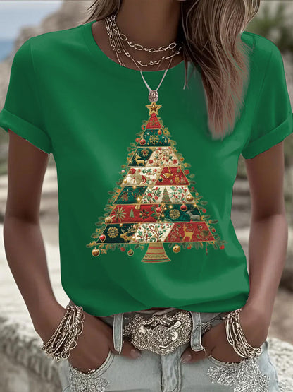Women's Christmas Tree Print Casual T-shirt