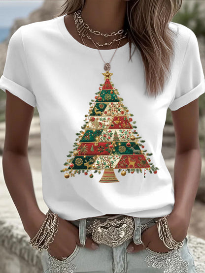 Women's Christmas Tree Print Casual T-shirt