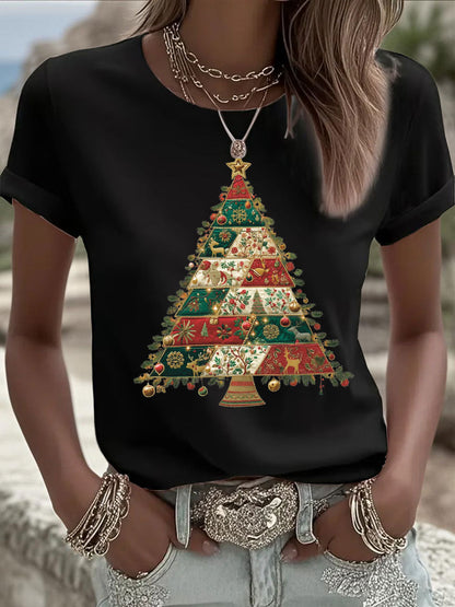 Women's Christmas Tree Print Casual T-shirt