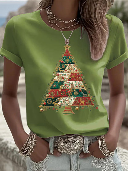 Women's Christmas Tree Print Casual T-shirt