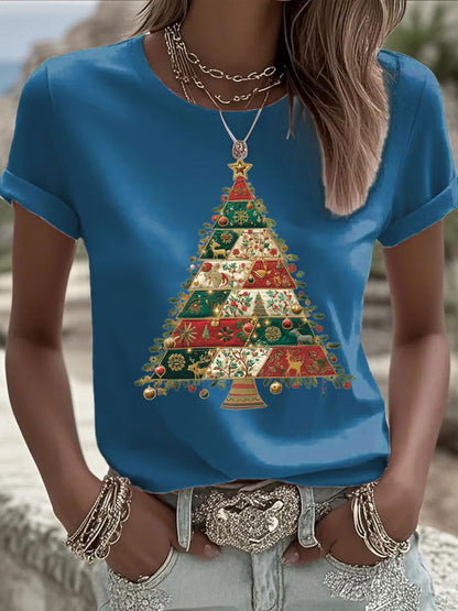 Women's Christmas Tree Print Casual T-shirt