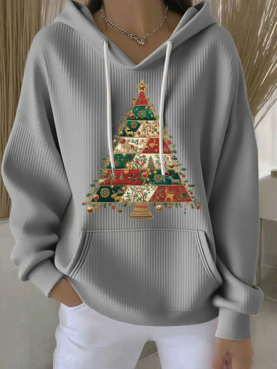 Women's Christmas Tree Print Casual Hoodie