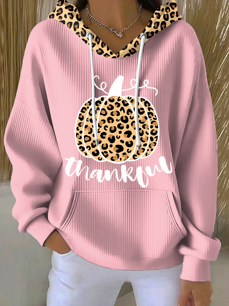 Women's Thanksgiving Pumpkin Leopard Print Artistic Casual Hoodie