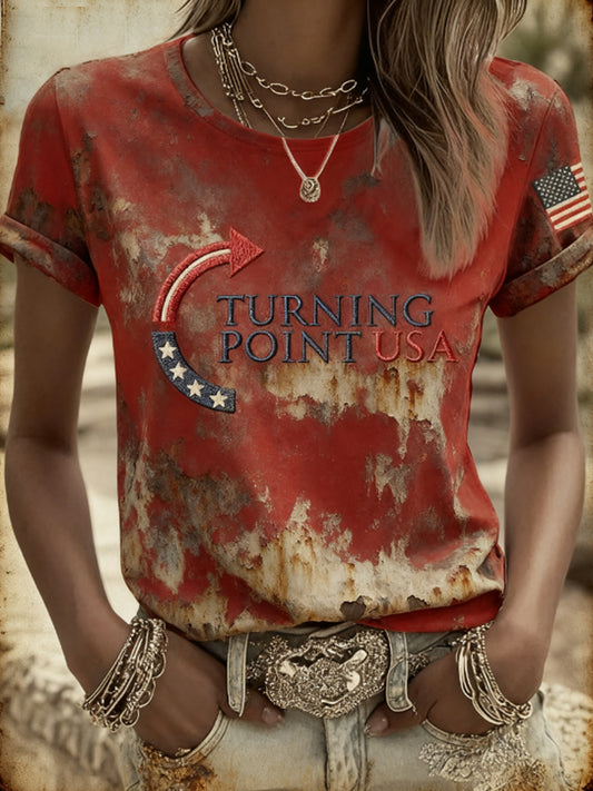 Women's Charlie Kirk Turning Point USA Trump Commemorative Short-Sleeved T-Shirt