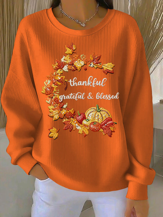 Women's Thanksgiving Maple Leaf Pumpkin Casual Crewneck Pullover