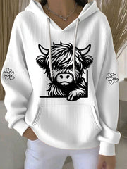Women’s Highland Cow Print Casual Hoodie White / S