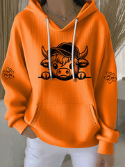 Women’s Highland Cow Print Casual Hoodie Orange / S