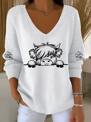 Women’s Highland Cow Print Casual Top White / S