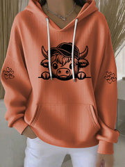 Women’s Highland Cow Print Casual Hoodie Pumpkin Orange / S