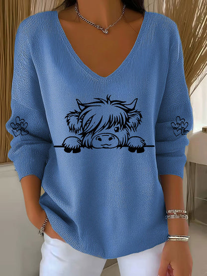Women's Highland Cow Print Casual Top