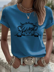 Women’s Highland Cow Print Casual T-shirt Blue / S