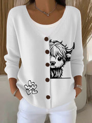 Women’s Highland Cow Print Casual Cardigan White / S