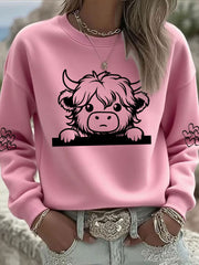Women’s Highland Cow Print Casual Sweatshirt Pink / S