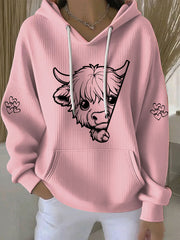 Women’s Highland Cow Print Casual Hoodie Pink / S
