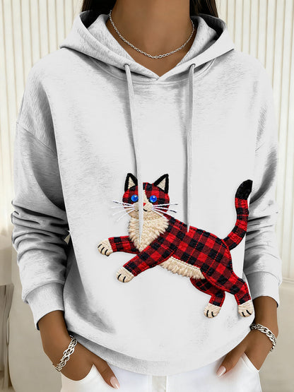 Women's Cat Art Print Drawstring Hoodie