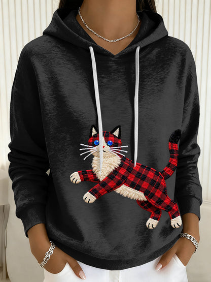 Women's Cat Art Print Drawstring Hoodie