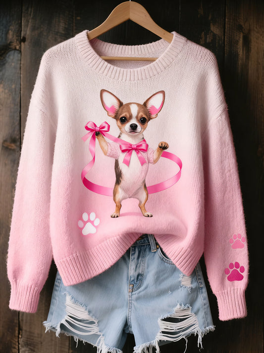 Women's Vintage Art Animal Print Cozy Knit Sweater