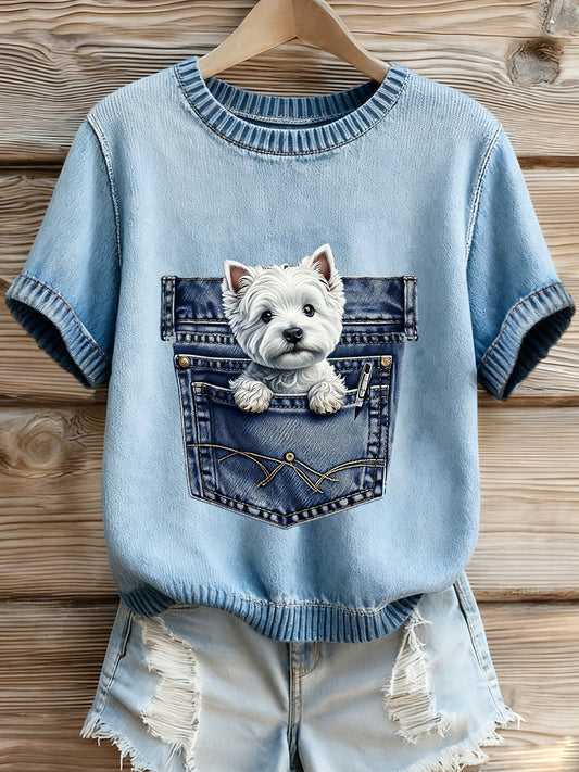 Women's Animal Print Embroidered T-Shirt