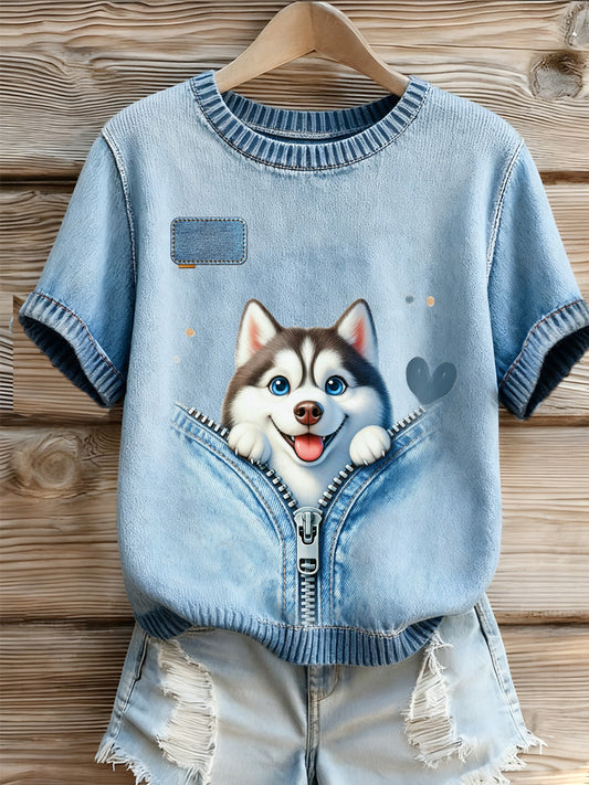Women's Animal Print Embroidered T-Shirt