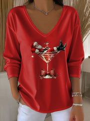 Women’s Santa Claus Printed V-Neck T-Shirt Red / S