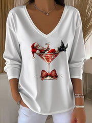 Women’s Santa Claus Printed V-Neck T-Shirt White / S