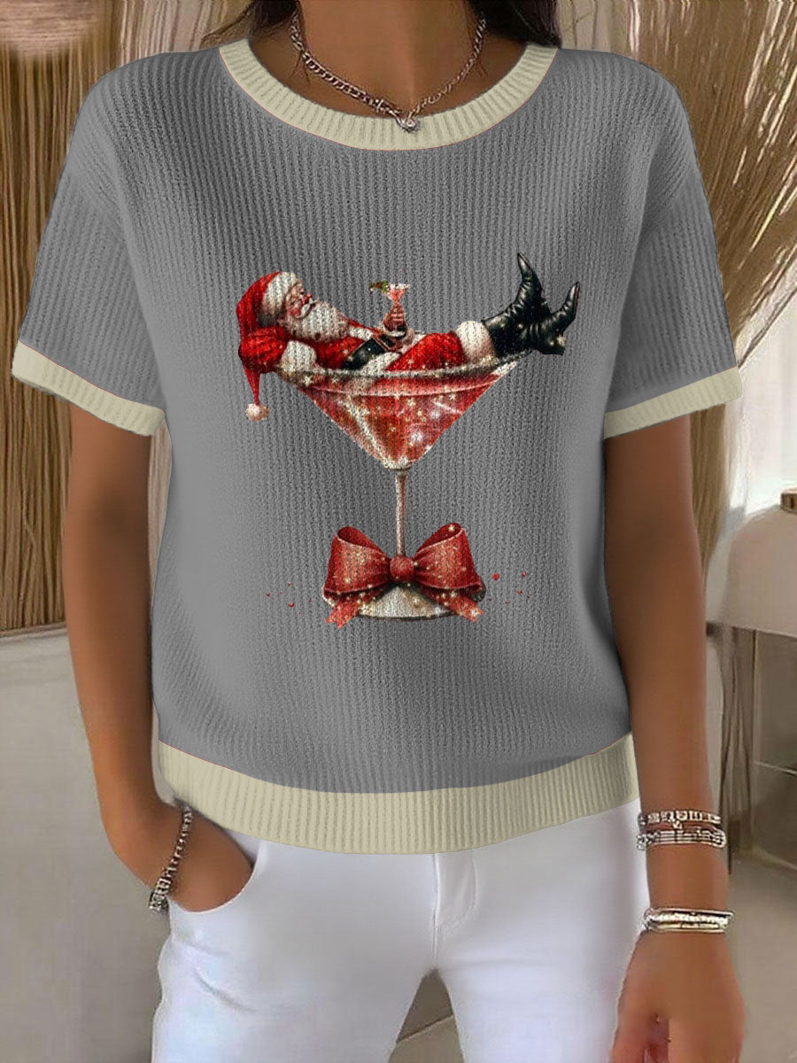 Women’s Santa Claus Printed Sweater Gray / S