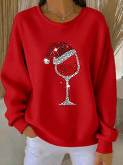 Women’s Christmas Red Wine Glass Print Casual Sweatshirt Red / S