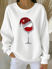 Women’s Christmas Red Wine Glass Print Casual Sweatshirt White / S