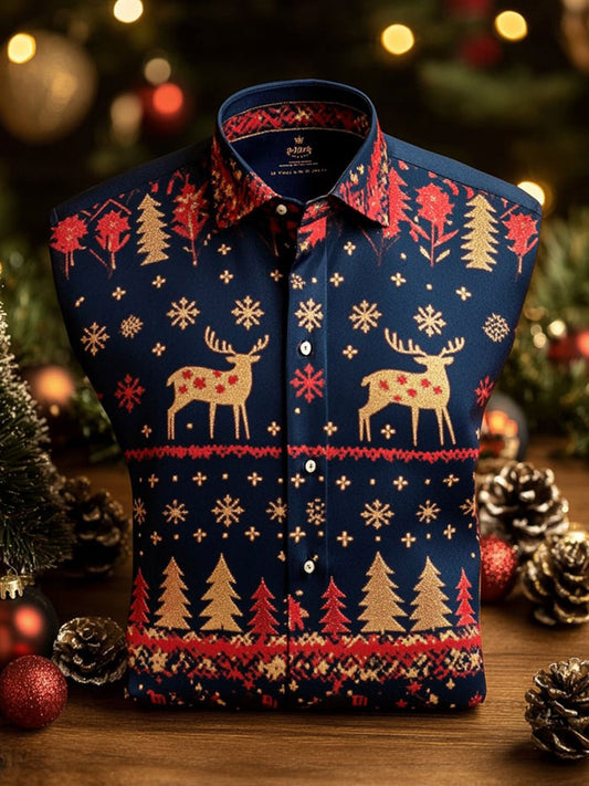 Men's Luxury Christmas Party Long Sleeve Button-Down Shirt