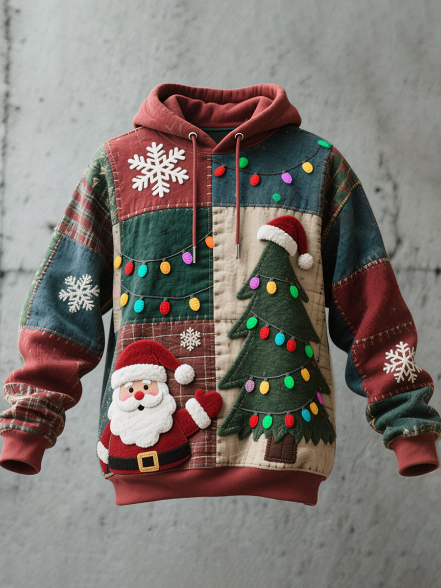 Men's Christmas Inspired Patchwork Art Vintage Hoodie